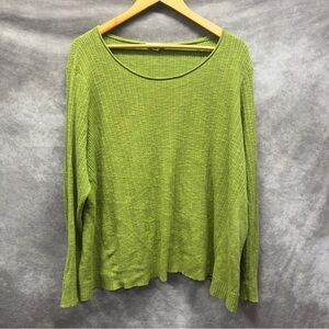 Eileen Fisher Green Grass Organic Linen/Cotton Round Neck Top Sz 2X